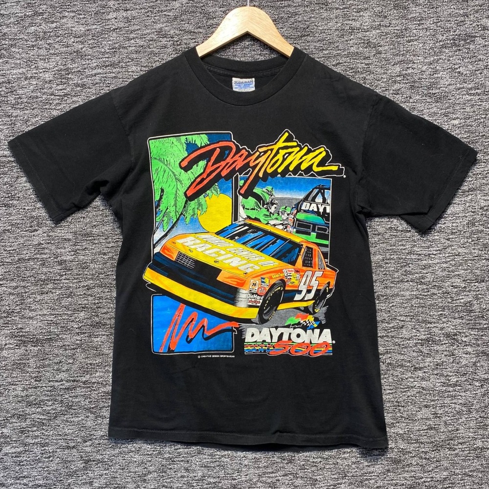 VTG 1995 NASCAR Tour Shirt Mens L Daytona 500 Racing Schedule Single Stitch USA